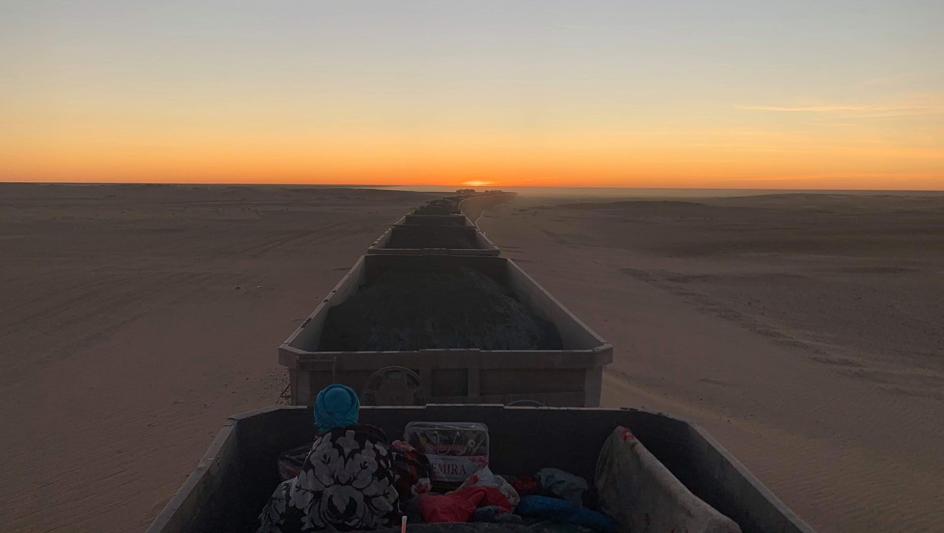 Iron Ore Train in Mauritania At Sunset