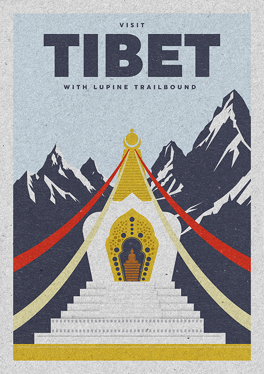 vintage style Tibet travel poster
